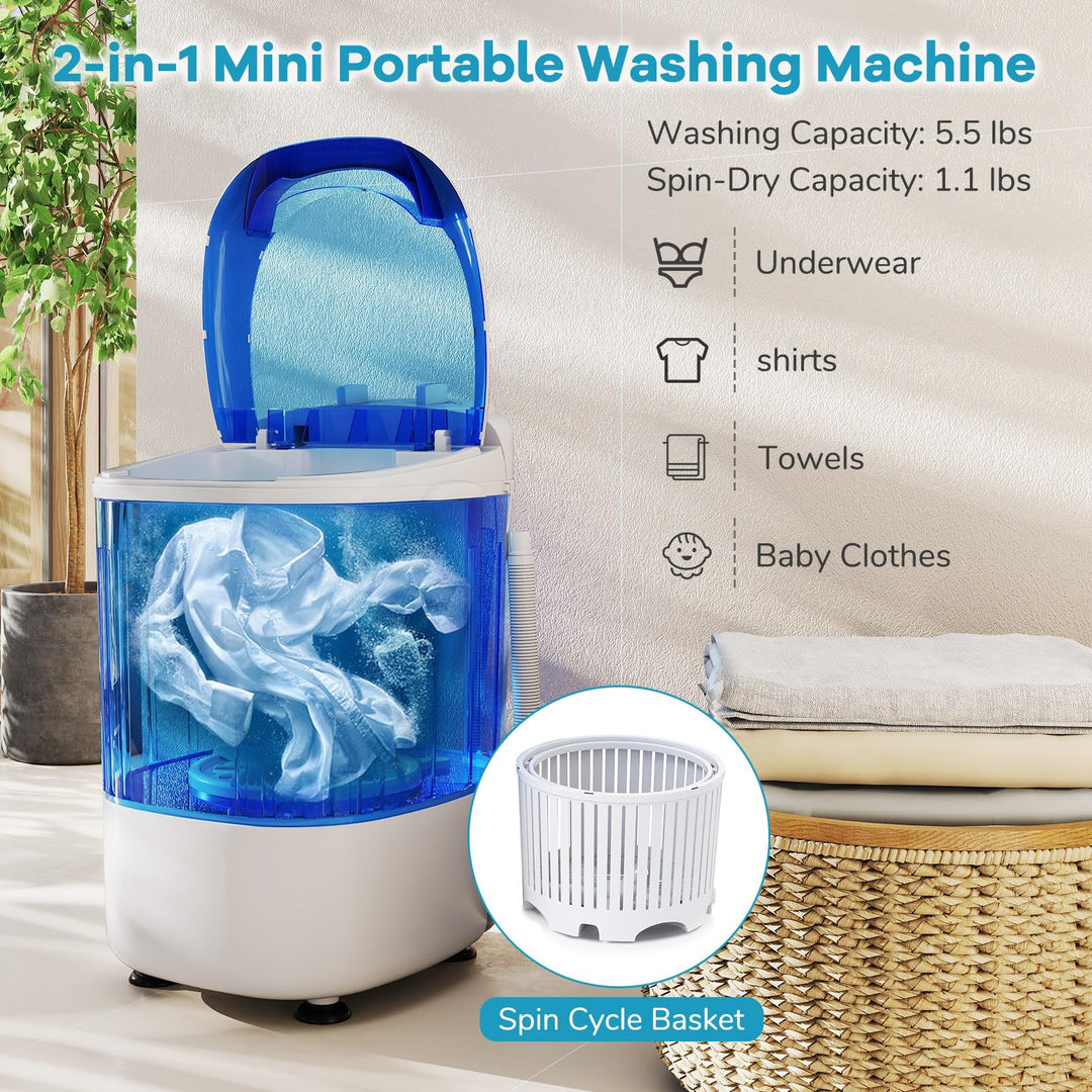 Portable Mini Semi-automatic Washing Machine with Spin Tub and Drain Hose 2.5 kg Capacity