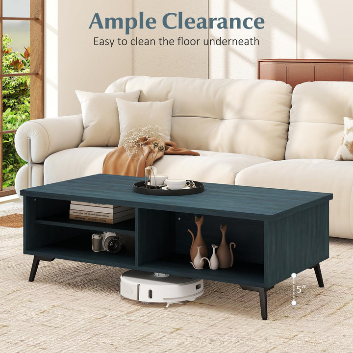 Giantex 2-Tier Mid Century Modern Coffee Table with Storage Shelves Compartments