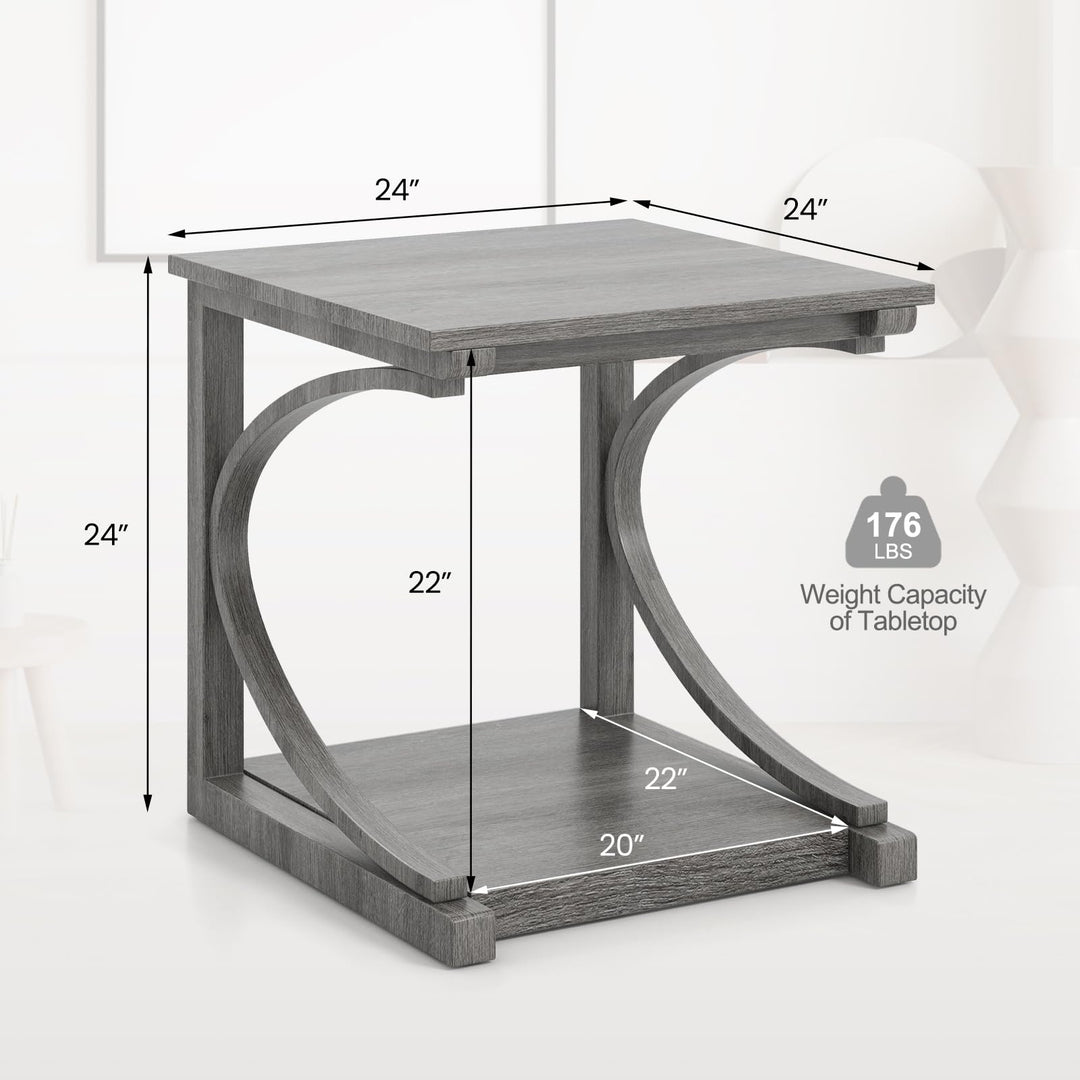Giantex C-Shaped End Table, 24" Square Couch Table with Bottom Storage Shelf &amp; Solid Rubber Wood Frame