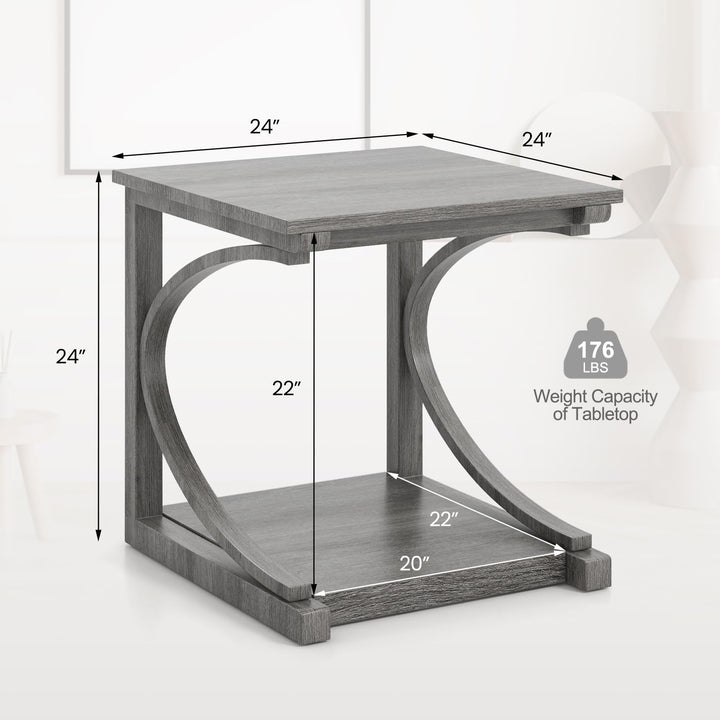 Giantex C-Shaped End Table, 24" Square Couch Table with Bottom Storage Shelf &amp; Solid Rubber Wood Frame