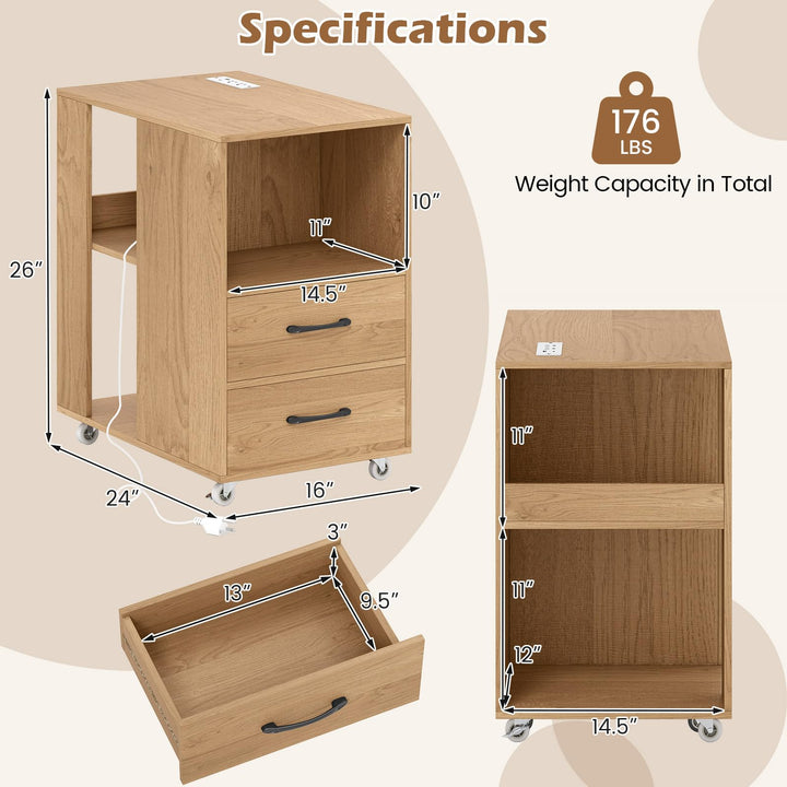 Giantex End Table with Charging Station - Night Stand on Wheels