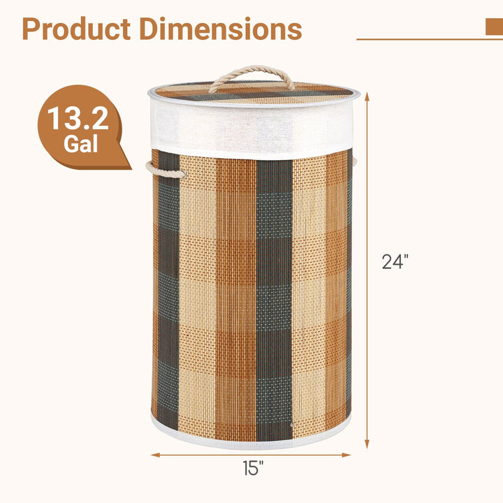 Giantex 13.2 Gal Round Bamboo Laundry Hamper with Lid