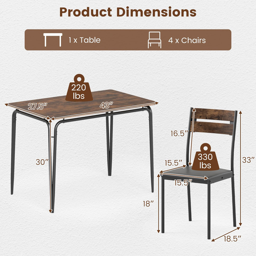 Giantex 5-Piece Dining Table Set Industrial Rectangular Kitchen Table and 4 Armless Chairs
