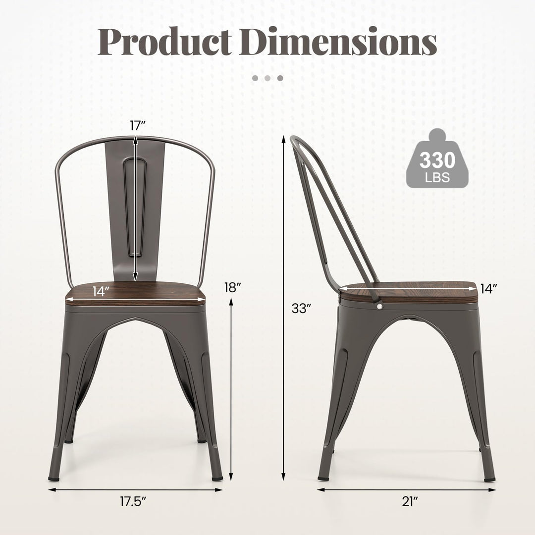 Giantex Metal Dining Chairs Set of 4, Stackable Kitchen Chairs with Wood Seat &amp; Removable Backrest