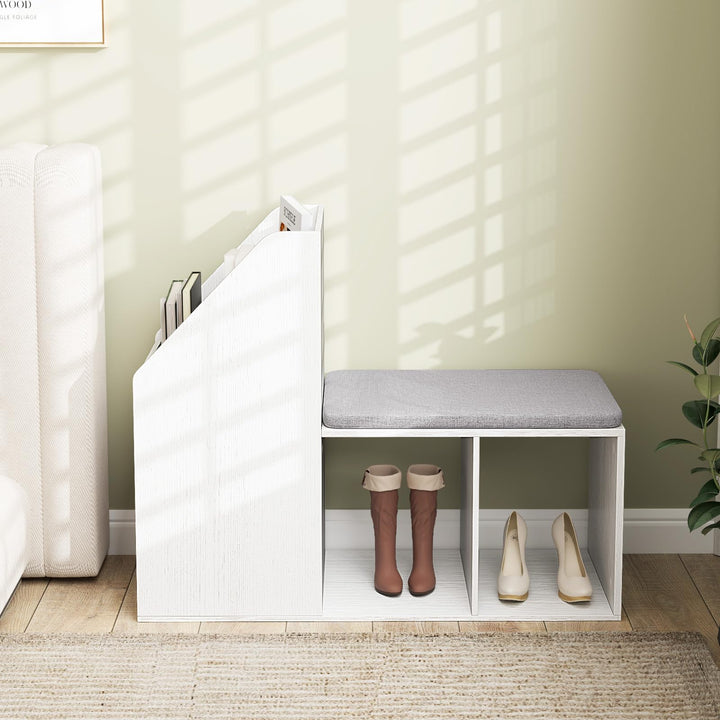 Giantex Shoe Storage Bench, Entryway Bench w/Side Holder &amp; Padded Seat Cushion, 3 Storage Compartments
