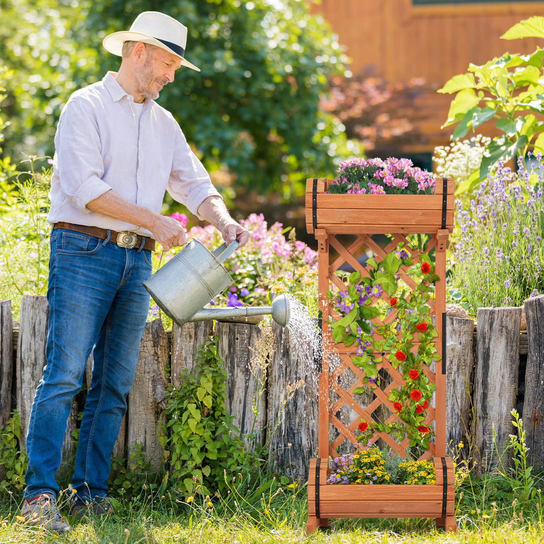 Giantex Raised Garden Bed with 2 Barrel Planters &amp; Trellis