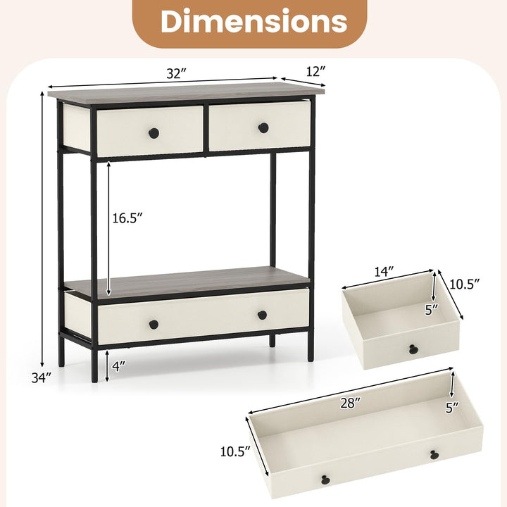 Giantex Farmhouse Console Table 32” Entryway Table with 3 Fabric Drawers &amp; Open Storage Shelf