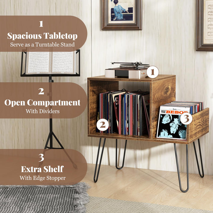 Giantex Record Player Stand with Charging Station, Turntable Stand with Vinyl Divider &amp; Display Shelf