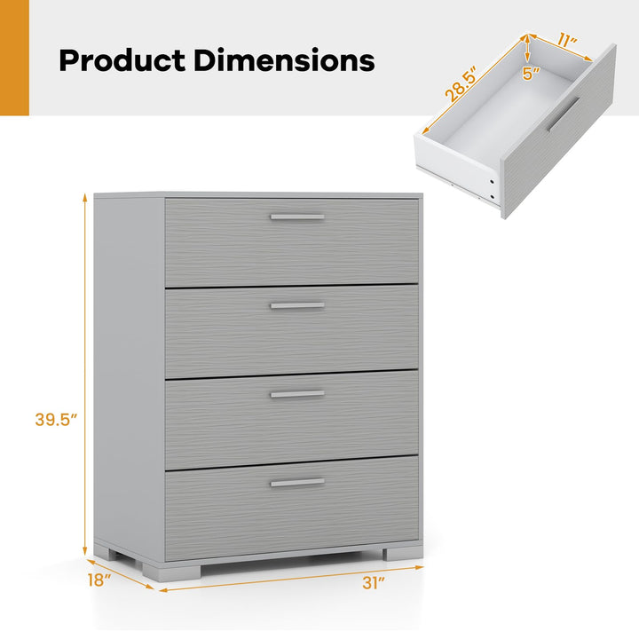 Giantex Storage Cabinet with 4 Drawers, Metal Legs &amp; Handles, Anti-Toppling Devices, Tall Cabinet