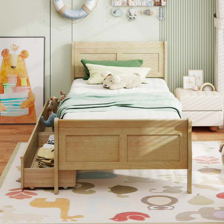 Giantex Twin/ Full/ Queen Bed with 2 Storage Drawers Wood Platform Bed with Headboard &amp; Footboard