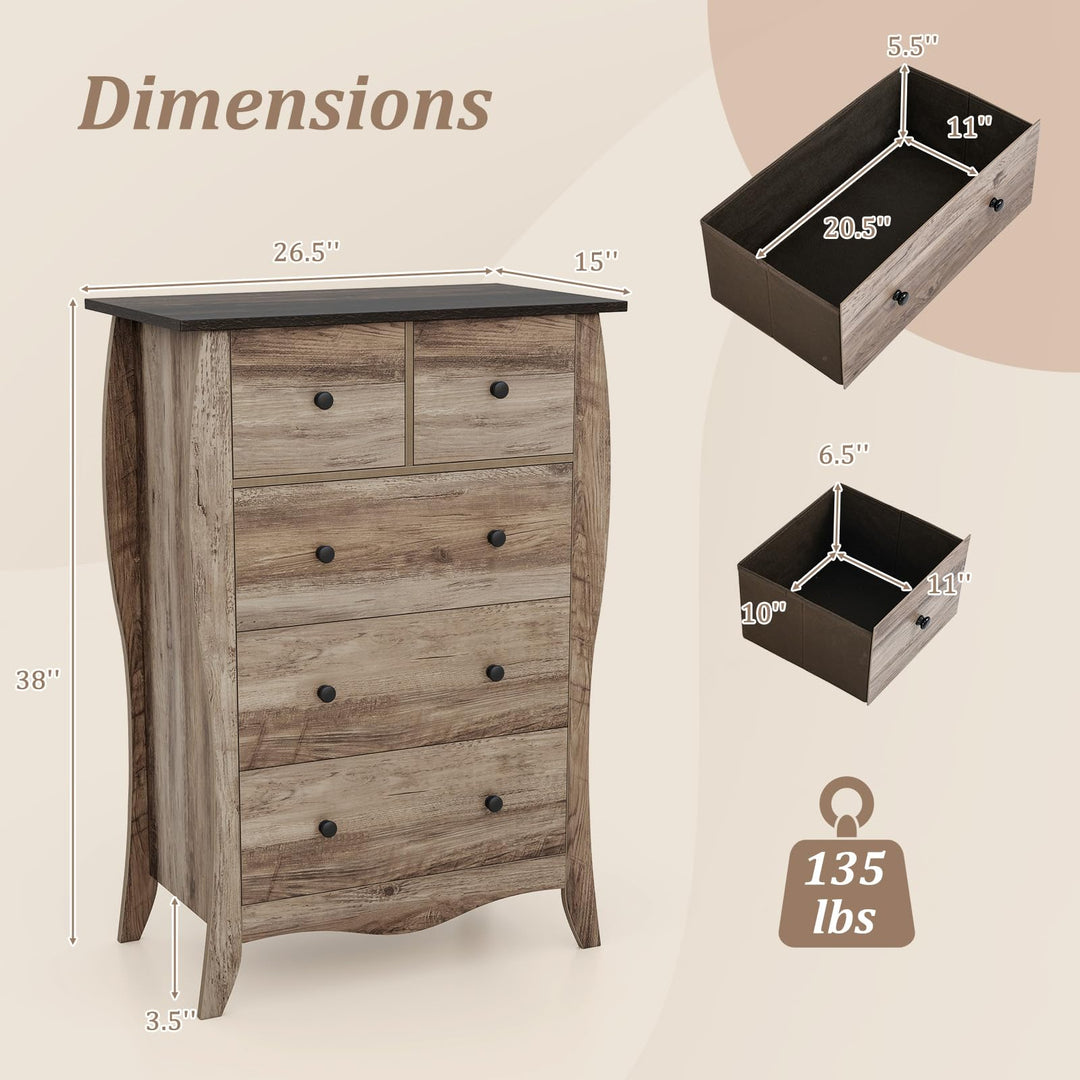 Giantex Storage Cabinet with Foldable &amp; Detachable Fabric Drawers, Anti-Tipping Kit, 26.5” x 15” x 38” Farmhouse Floor Cabinet