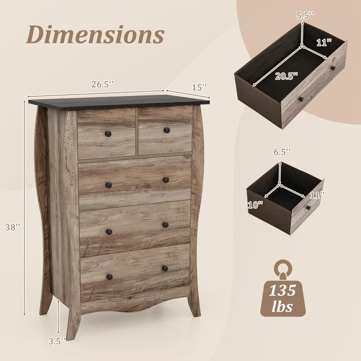 Giantex Storage Cabinet with Foldable &amp; Detachable Fabric Drawers, Anti-Tipping Kit, 26.5” x 15” x 38” Farmhouse Floor Cabinet