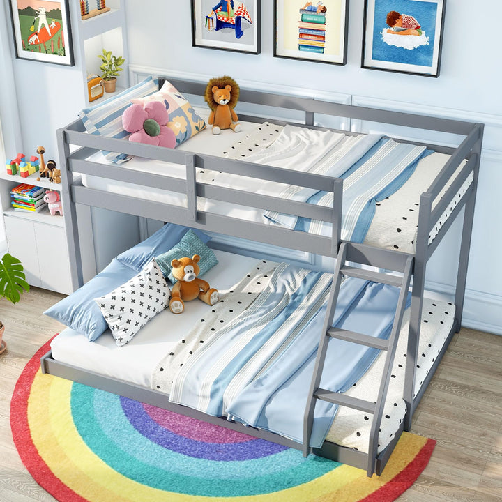 Giantex Twin Over Full Bunk Bed Solid Wood Kids Bunk Bed with Full-Length Guardrails &amp; Ladder