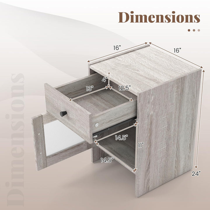 Giantex Farmhouse Nightstand with Drawer and Cabinet