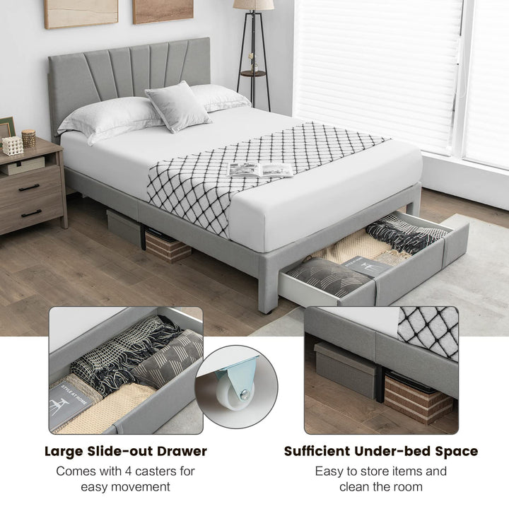 Giantex Upholstered Queen Bed Frame with Drawer, Modern Platform Bed with Storage &amp; Adjustable Headboard