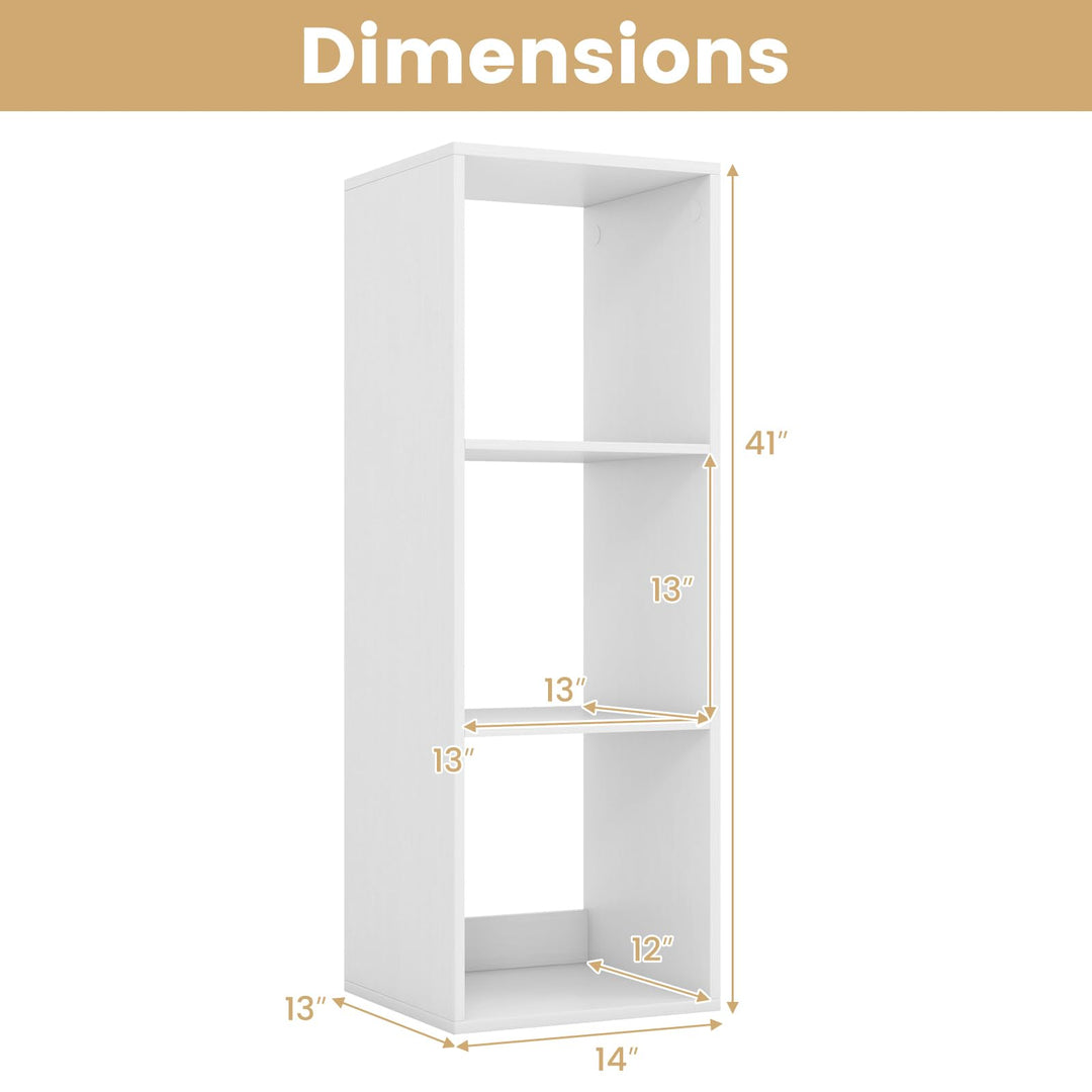 Giantex 3-Cube Bookcase, White Cubby Bookshelf w/Back Guardrail &amp; Anti-Tipping Kits