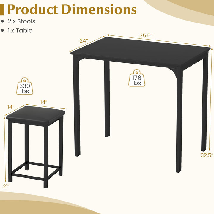 Giantex 3 Piece Dining Table Set with 32.5" Counter-Height table