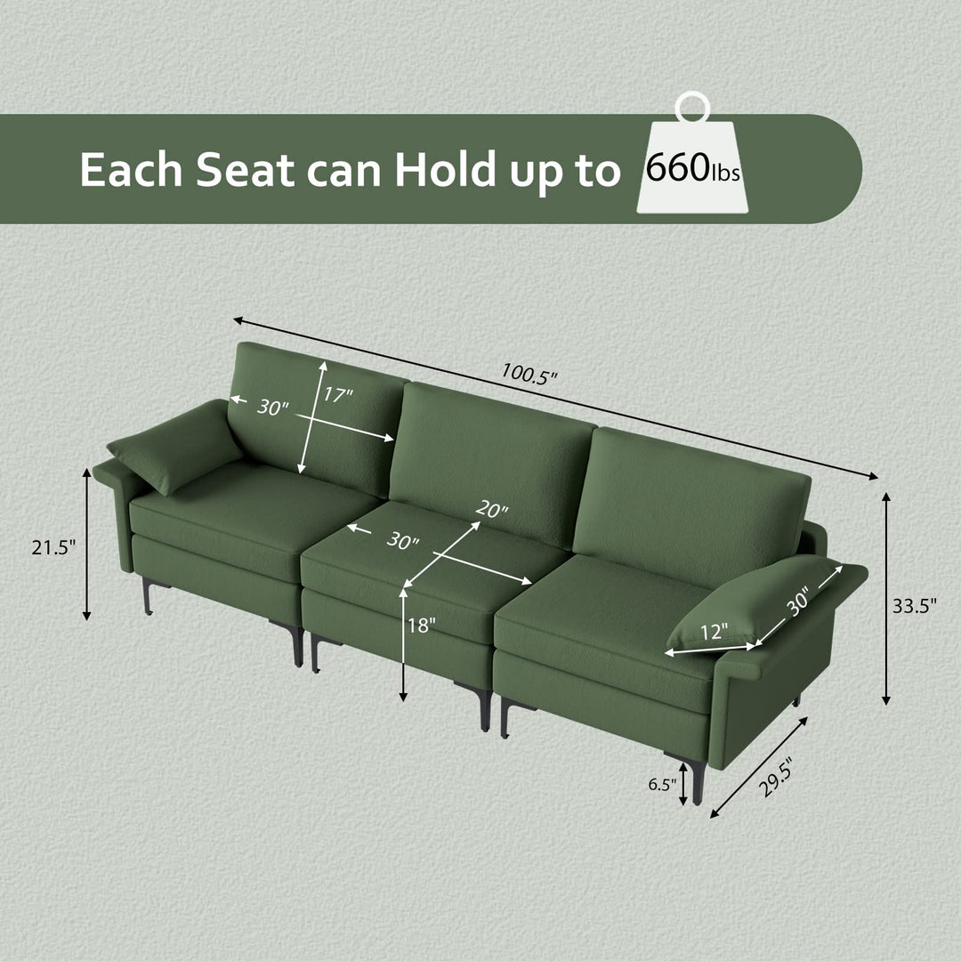 Giantex 3-Seat Sectional Sofa Couch, 100.5" L Convertible Sleeper with USB Port &amp; Outlet