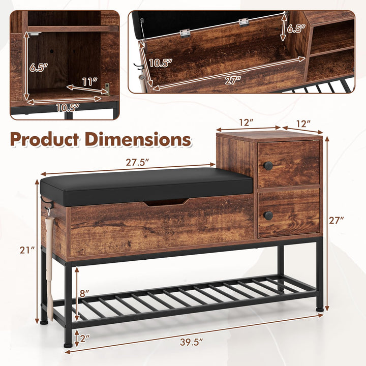 Giantex Shoe Bench with Storage - Entryway Bench with Shoe Rack, Flip Top Storage Box, 2 Door Cabinets, Padded Cushion