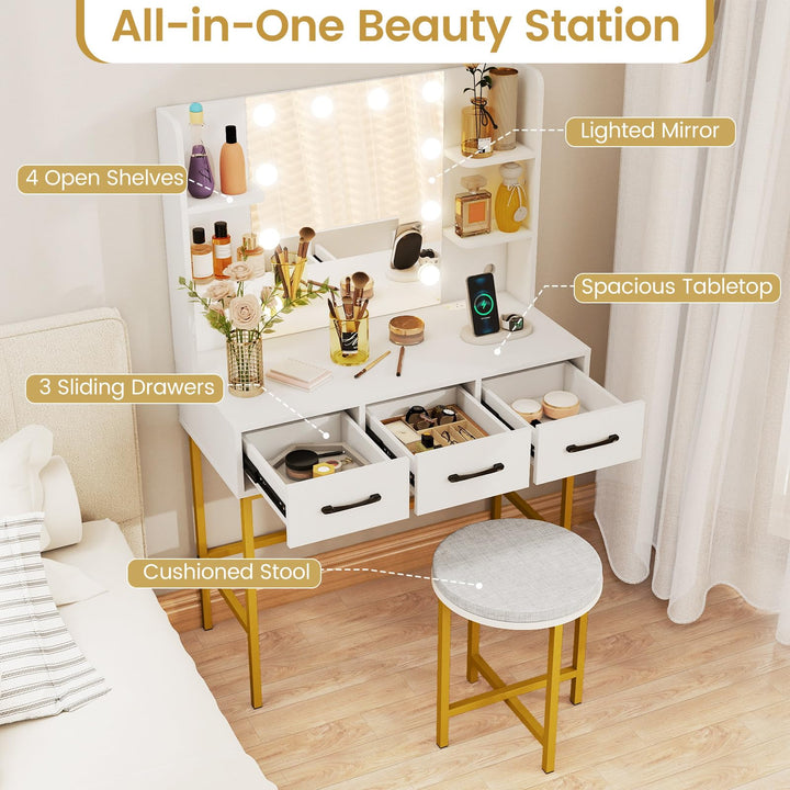 CHARMAID Makeup Vanity Desk with Lighted Mirror &amp; Charging Station