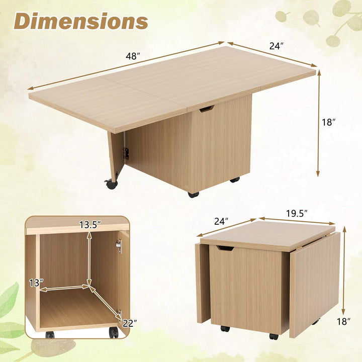 Giantex Folding Coffee Table 48 Inch Drop Leaf Extendable Center Table with Storage Cabinet &amp; Wheels