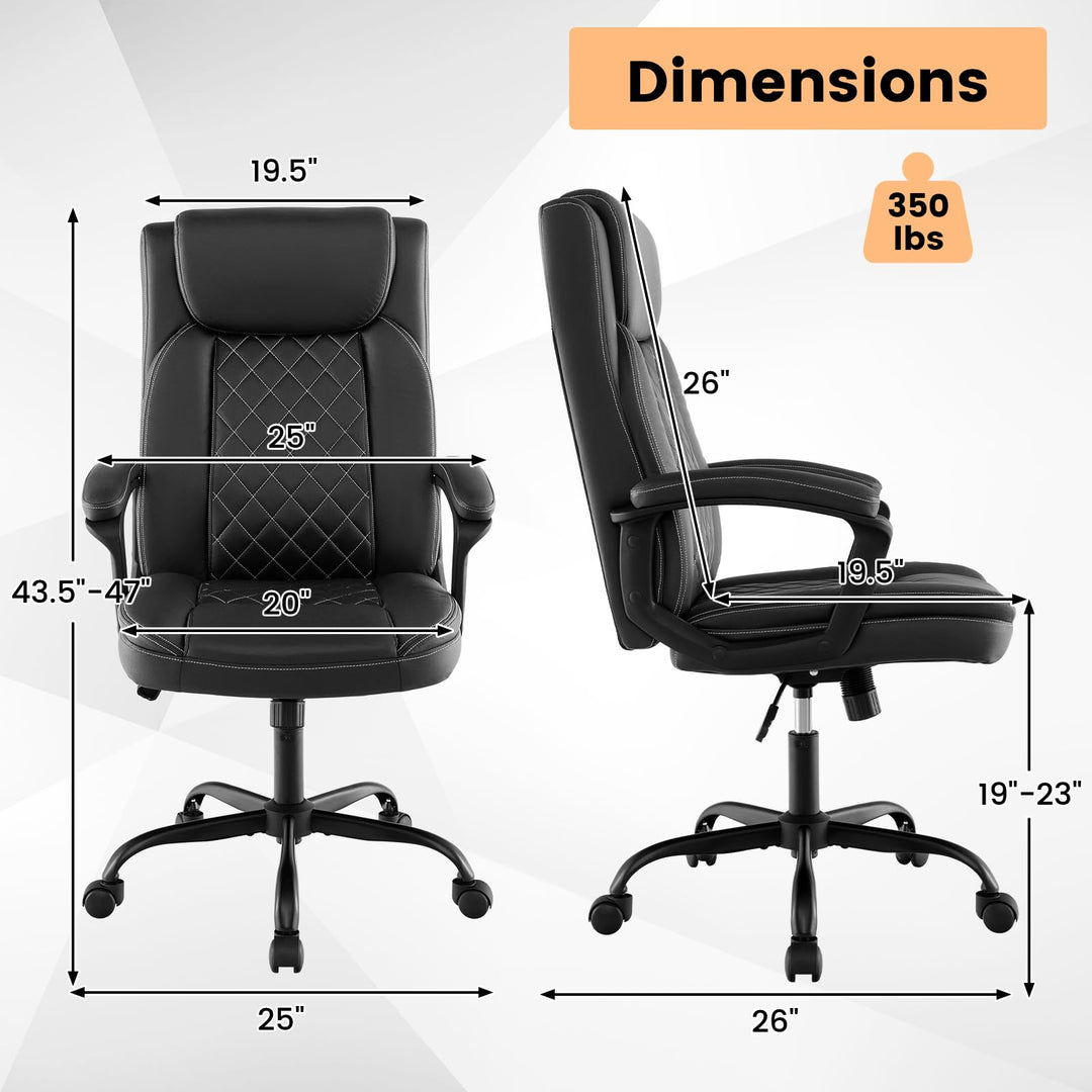 Giantex Executive Office Chair, Leather Like Desk Chair with Thick Headrest Cushion &amp; Padded Armrests, Black