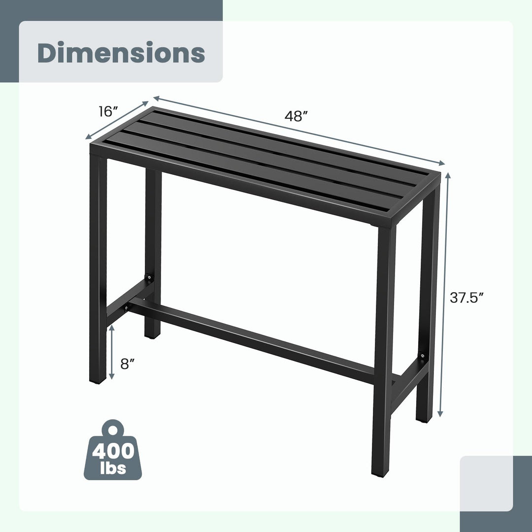 Giantex 48" Outdoor Rectangle Bar Table with Counter Height Slatted Top &amp; Footrest, Black