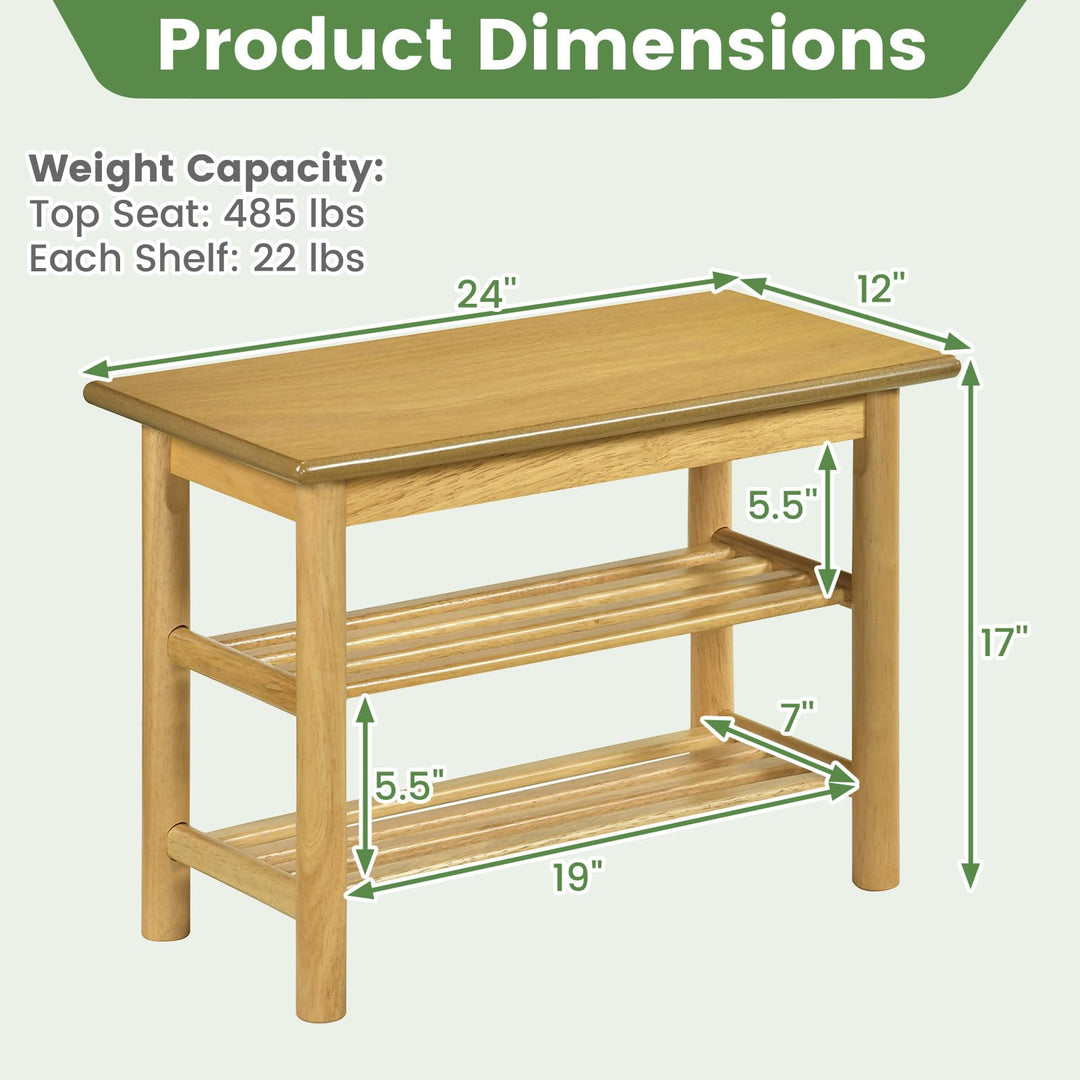 Giantex 3-Tier Entryway Shoe Rack Bench with Slat Shelves (12 x 24 x 17 Inches)