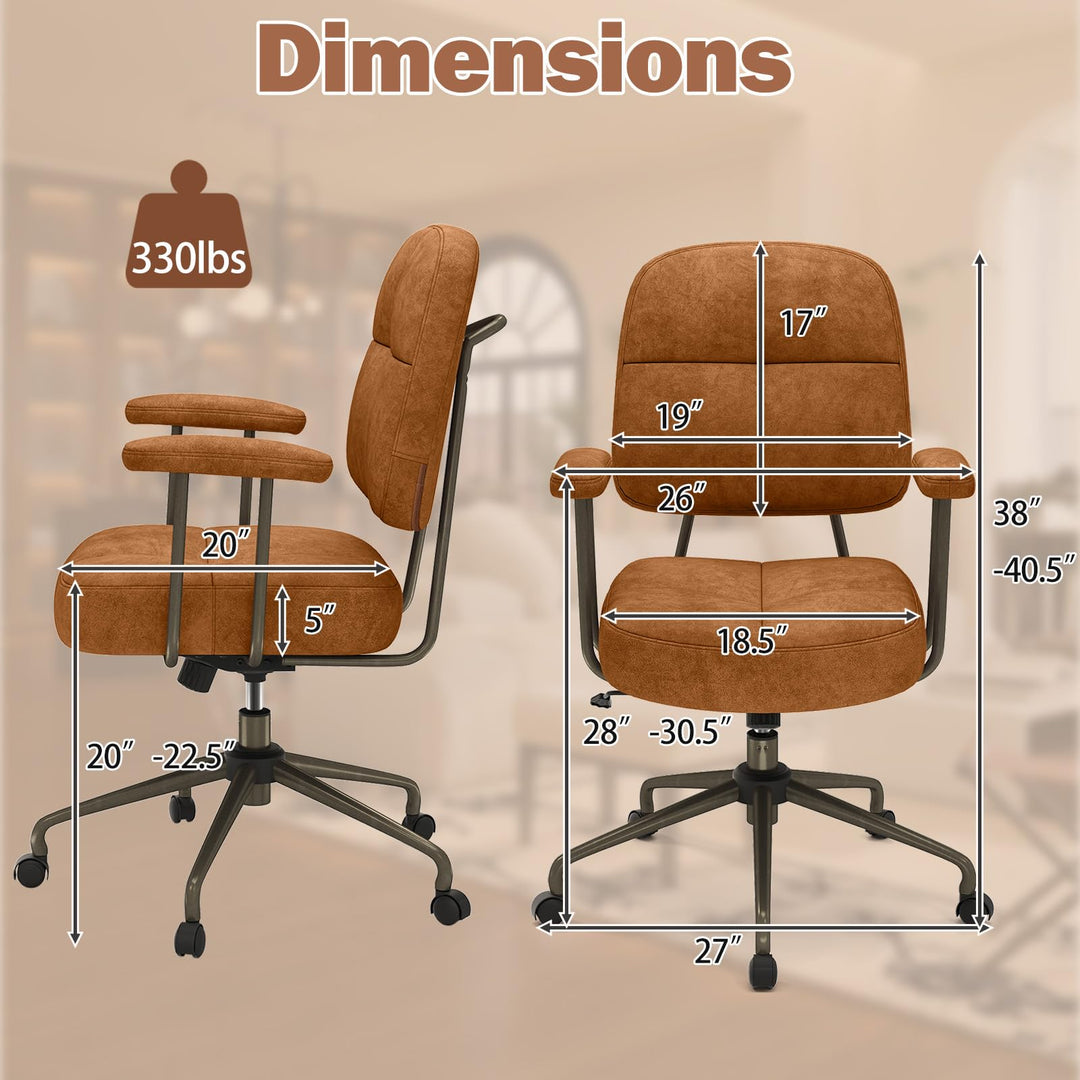 Giantex Mid Century Modren Office Chair, Fuax Leather Desk Chair w/Armrest &amp; Mid Back