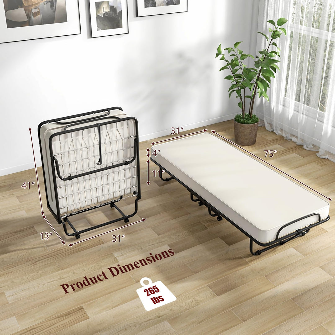 Giantex Folding Bed with Mattress for Adults, 75" x 31" Cot Size Portable Rollaway Bed with Sturdy Metal Frame