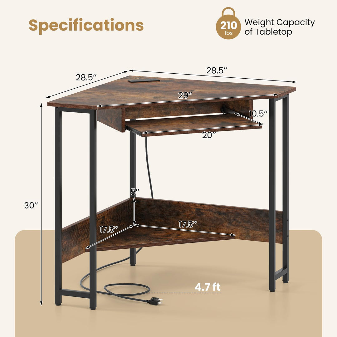 Giantex Small Corner Desk with Charging Station with Keyboard Tray &amp; Storage Shelf