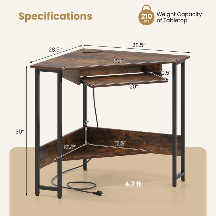 Giantex Small Corner Desk with Charging Station with Keyboard Tray &amp; Storage Shelf