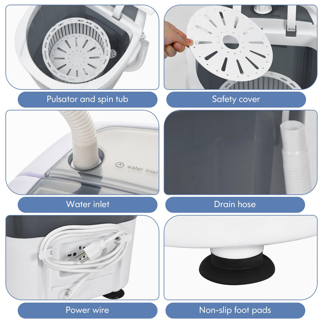 Portable Mini Washing Machine Semi-Automatic Washer and Spinner Combo with Single Tub