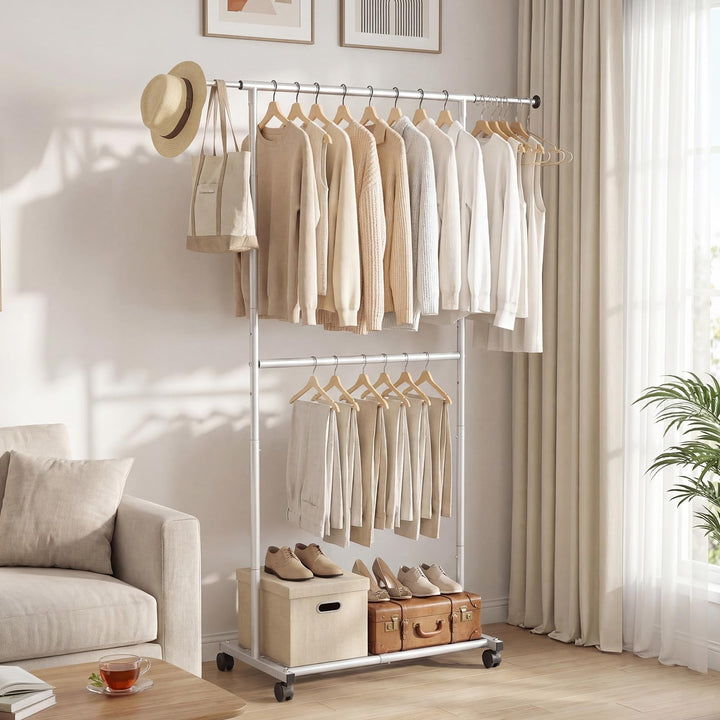 Giantex Extendable Double-Rod Rolling Clothing Rack for Hanging Clothes
