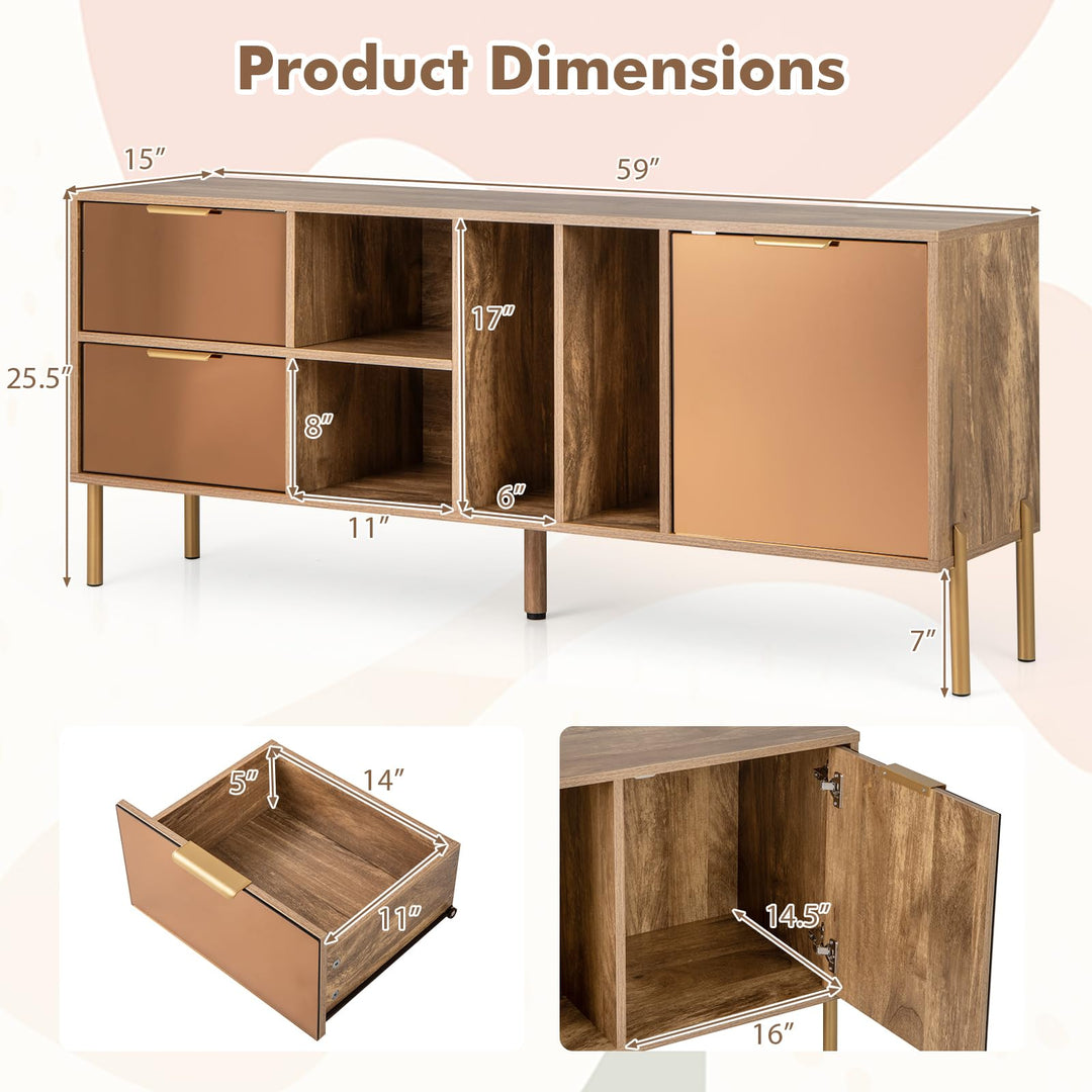Giantex Mirrored Buffet Cabinet, Wooden Kitchen Sideboard Storage Cabinet w/2 Drawers &amp; 1 Door Accent Cabinet
