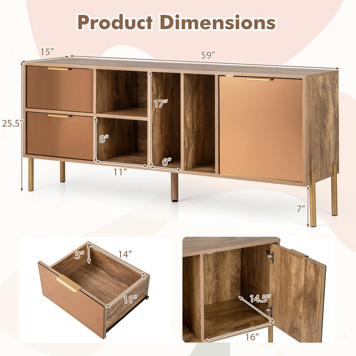 Giantex Mirrored Buffet Cabinet, Wooden Kitchen Sideboard Storage Cabinet w/2 Drawers &amp; 1 Door Accent Cabinet