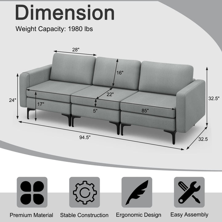Giantex 3 Seat Sectional Sofa Couch, 94.5" L Modular Sleeper