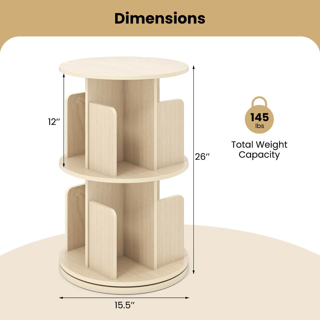 Giantex 2-Tier Rotating Bookshelf 360° Display Rack w/Dividers &amp; Anti-Falling Baffles