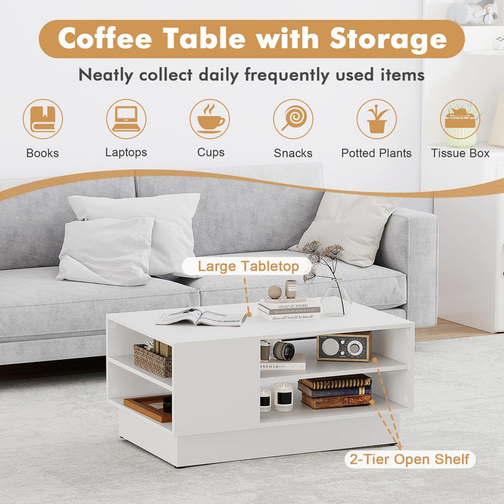 Giantex Coffee Table with Storage, Rectangle Accent Sofa Table with Shelf &amp; Elevated Base