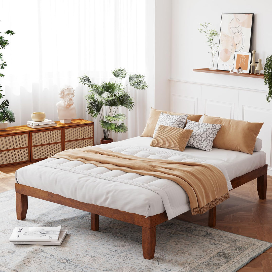 King/Queen/Full/Twin Size No Box Spring Needed 14 Inch Solid Wood Platform Bed Frame