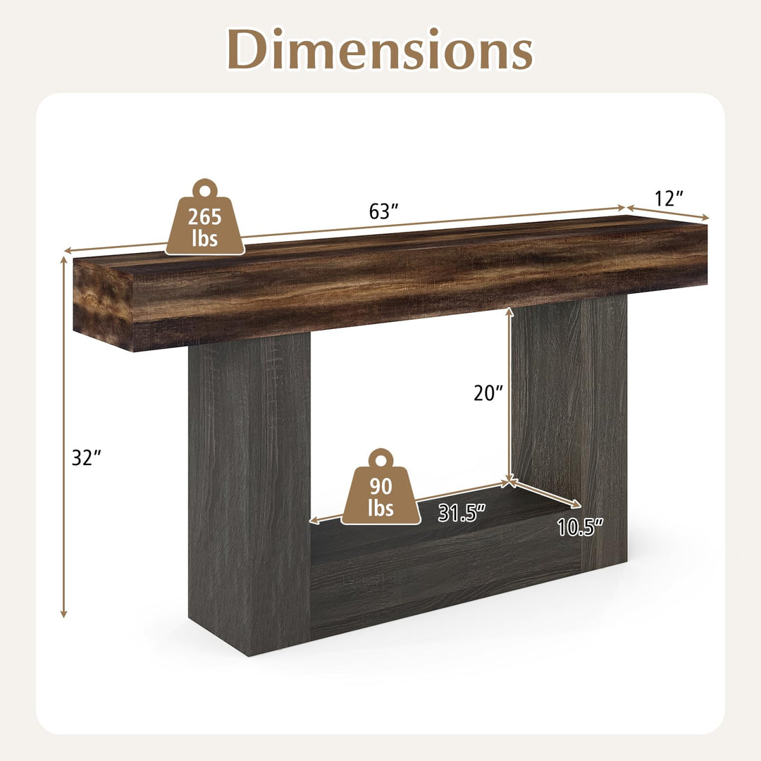 Giantex 63" Farmhouse Console Table | 2-Tier Narrow Entryway Table with Storage Shelf