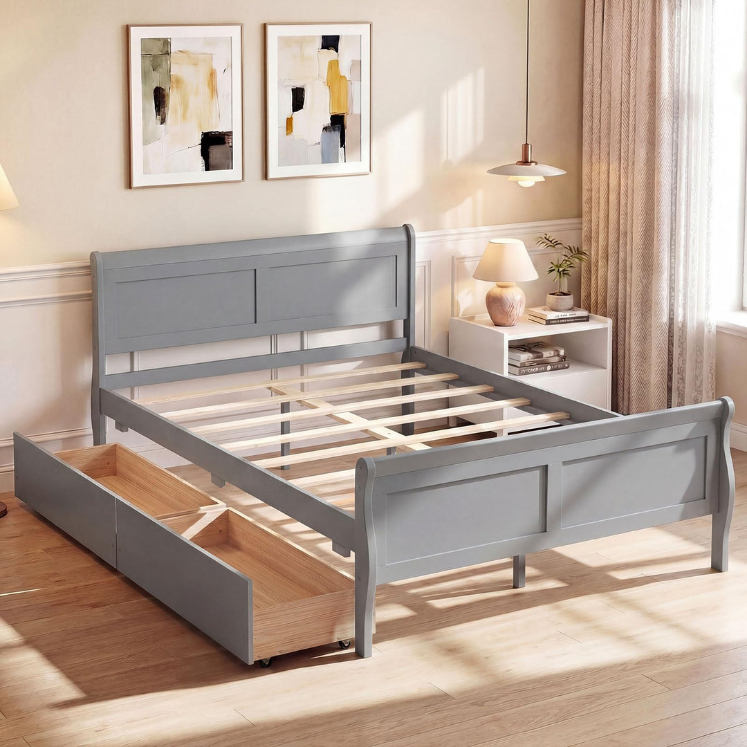 Giantex Twin/ Full/ Queen Bed with 2 Storage Drawers Wood Platform Bed with Headboard &amp; Footboard
