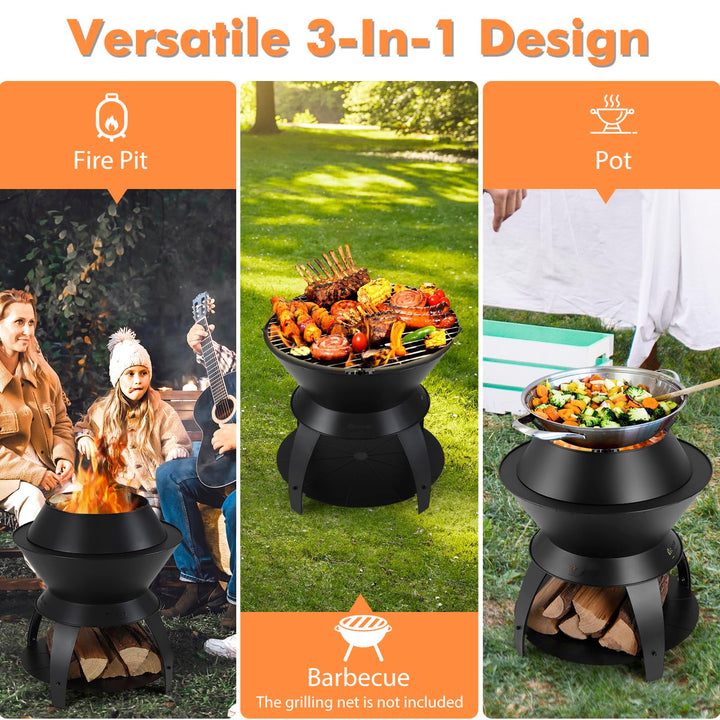 Giantex 3-in-1 Smokeless Fire Pit, 20" Wood Burning Firepit w/Removable Wok Ring &amp; Ash Pan