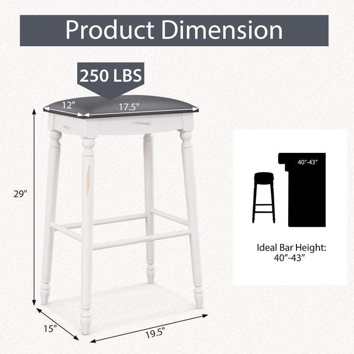 Giantex Bar Stools, 29"/24" Bar Height Saddle Stools w/Padded Seat, Rubber Wood Legs, Footrests &amp; Antiqued Surface
