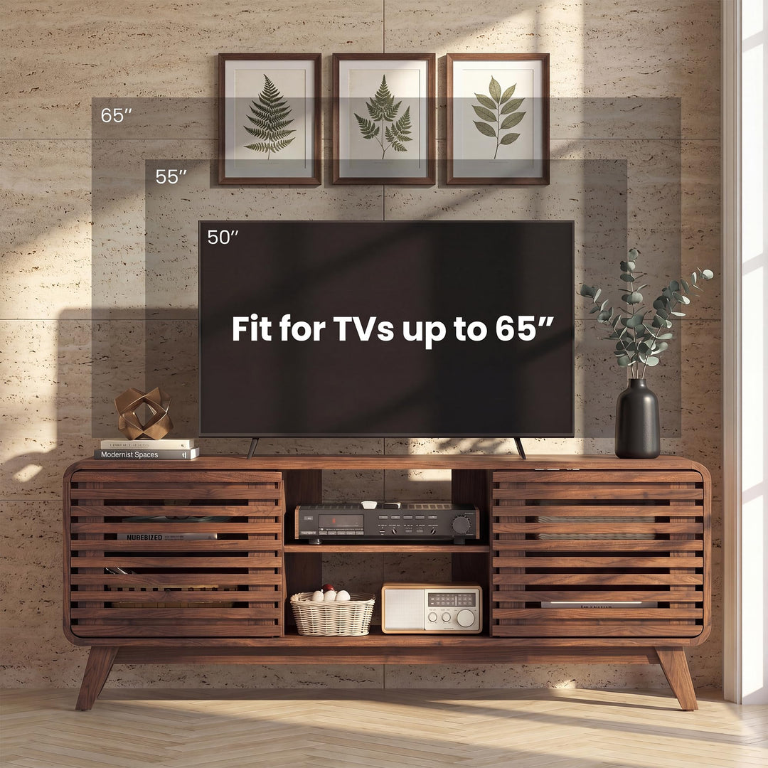 GIANTEX 58" Mid Century Modern TV Stand for 65 inch TV with Grille Doors