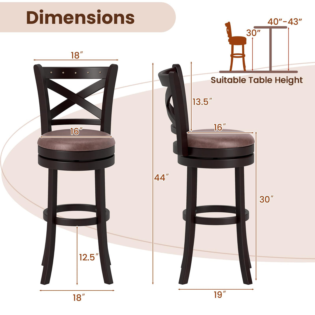 Giantex 30" Swivel Bar Stools with Footrest &amp; Rubber Wood Frame