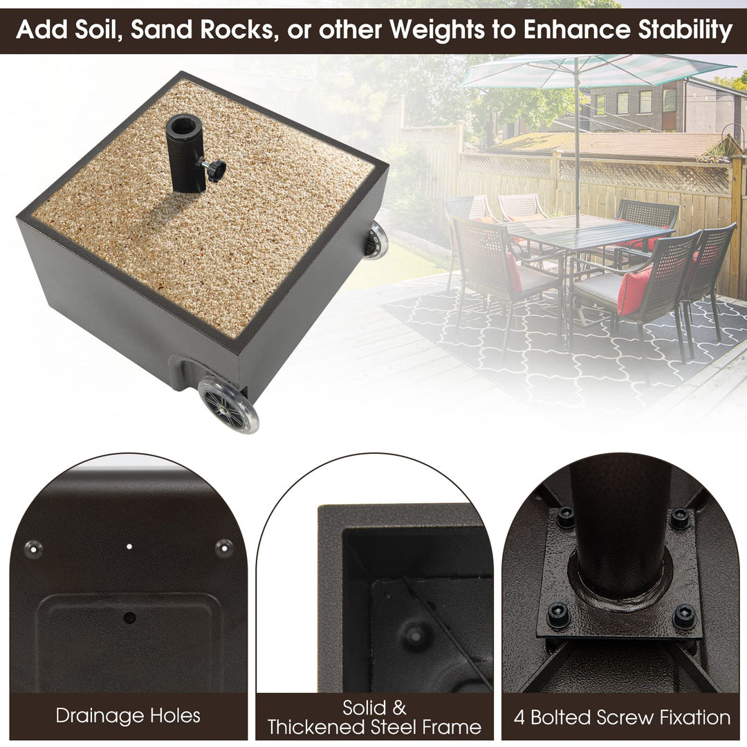 Giantex 150lbs Filled Umbrella Base with Wheels, Heavy Duty Umbrella Stand with Fillable Planter, Drainage Holes, Fit for 1.6&