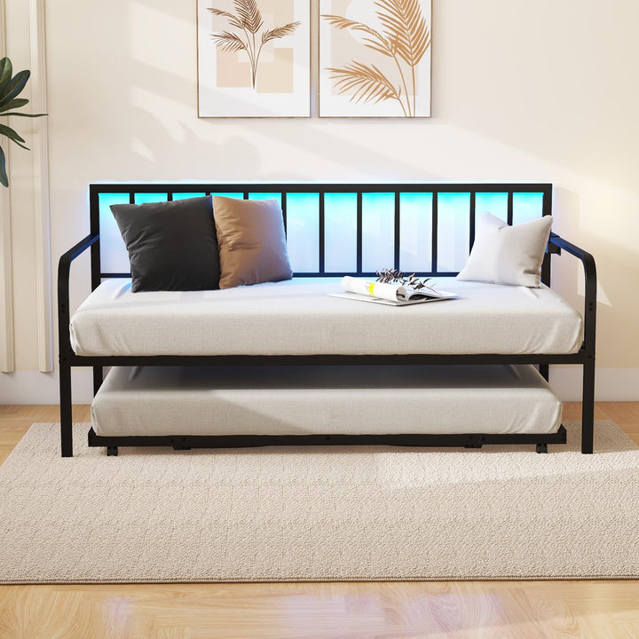 Giantex Twin Daybed with Charging Station &amp; LED Lights