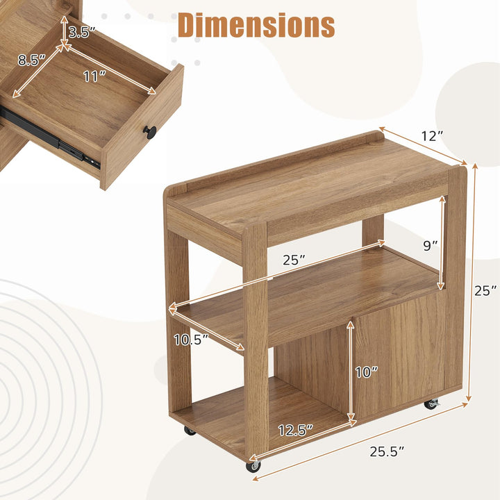 Giantex Rolling Side Table with Storage for Small Spaces Living Room Bedroom
