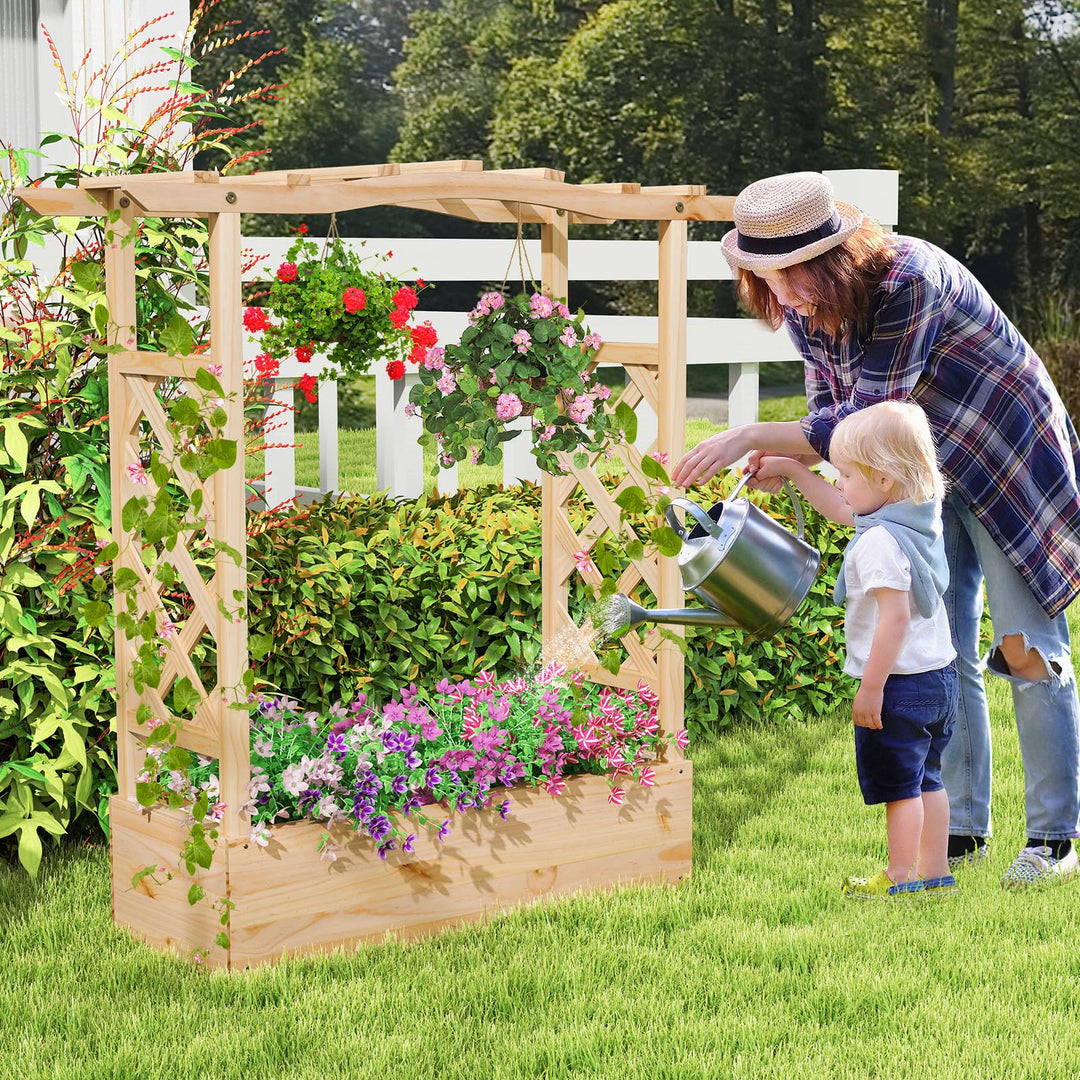 Giantex Raised Garden Bed with Sided Trellis &amp; Hanging Roof, Wood Planter Box, 44”x14”x45” (L x W x H)